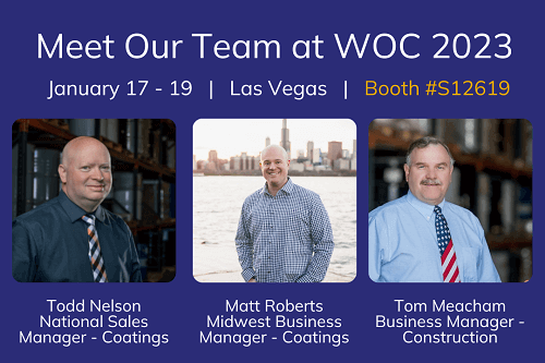 Advertisement for World of Concrete 2023 with 3 featured employees